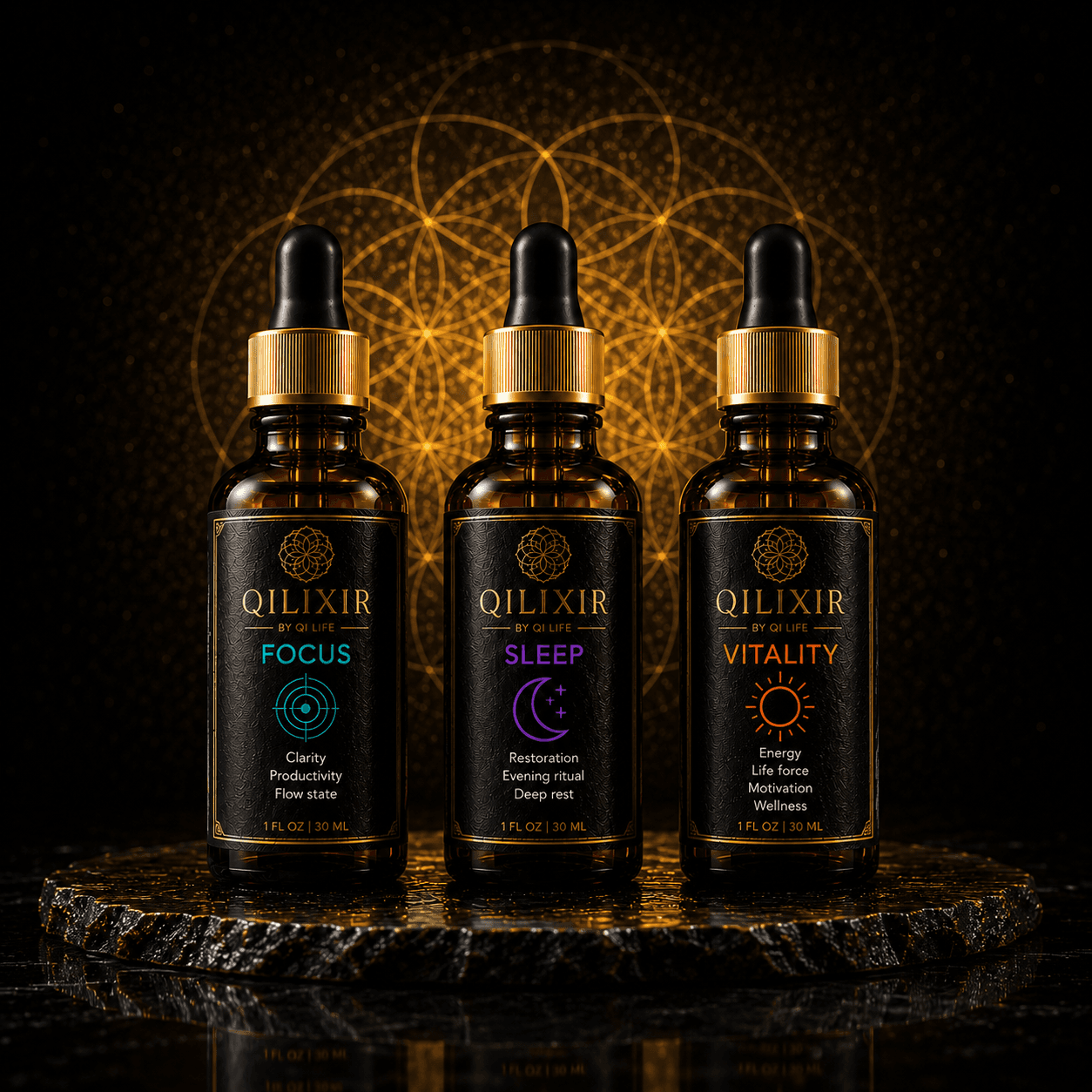 Qilixir Essentials Stack — Calm, Focus, Vitality